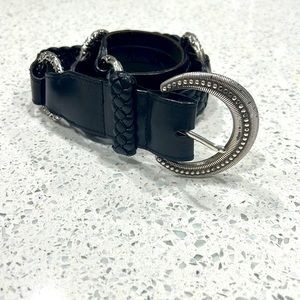 Brighton braided black leather silver belt